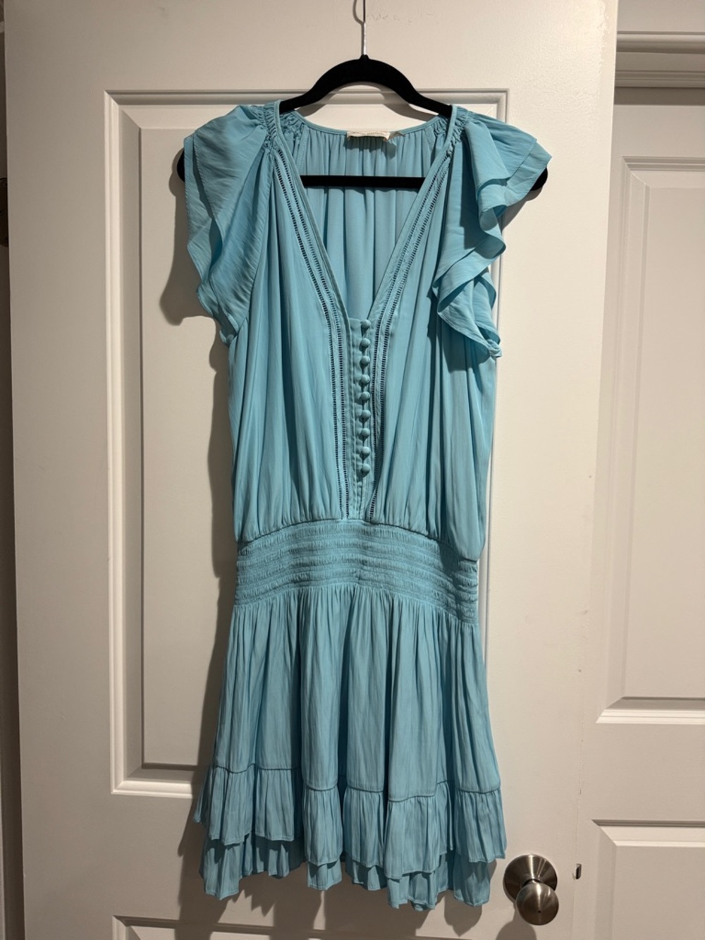 Ramy Brook NWT Lola Light Blue Ruffled V-Neck Women's Dress